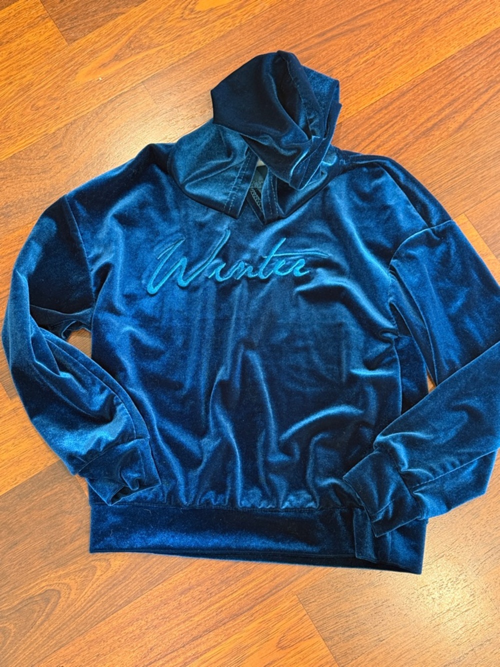 3/$12 SHEIN Vivid Dark Turquoise Velour Hoodie (8Y)